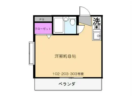 TREE・TOP・M(ワンルーム/2階)の間取り写真