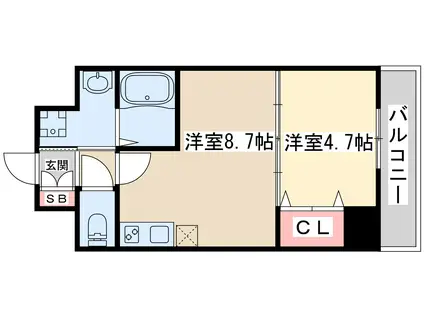 ハル江坂ヒガシ(1LDK/6階)の間取り写真