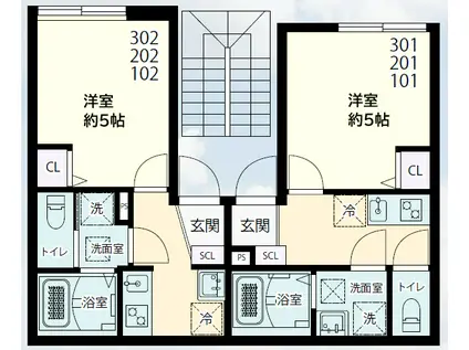 鶴見市場テラス(1K/3階)の間取り写真