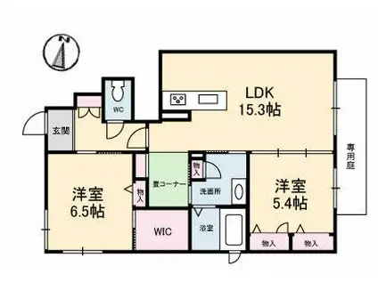 紫苑コート温品(2LDK/1階)の間取り写真