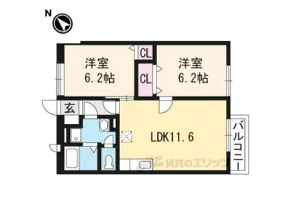 ルミエール梓(2LDK/2階)の間取り写真