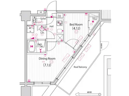 ガーラ・パークサイド亀戸(1DK/7階)の間取り写真
