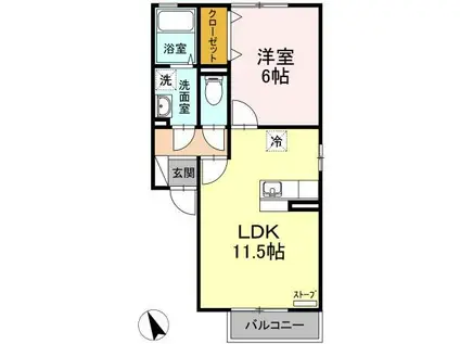 セジュール明日への扉(1LDK/2階)の間取り写真