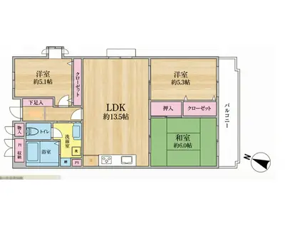 モンテベルデ肥後橋(3LDK/2階)の間取り写真