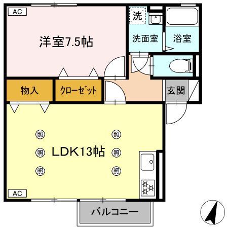 サンウッド A(1LDK/2階)の間取り写真