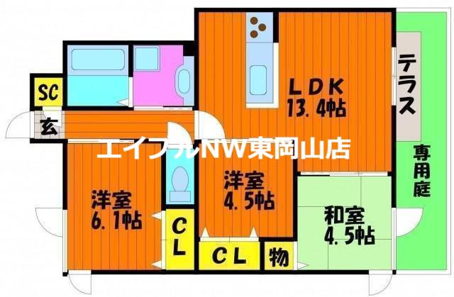 グランド オーシャン A(3LDK/1階)の間取り写真