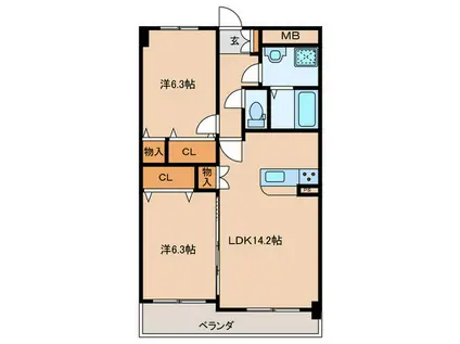 メゾンほおづきI(2LDK/6階)の間取り写真