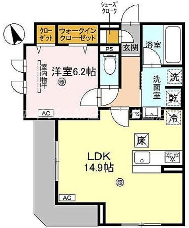 クラシスト東粉浜ウエスト(1LDK/1階)の間取り写真