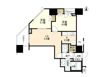 アトラスブランズタワー三河島(2LDK/4階)の間取り写真