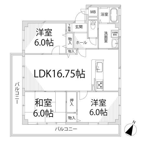 リバティー田寺(3LDK/2階)の間取り写真