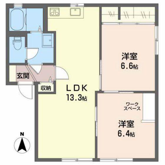 ラ・モンターニュ A棟(2LDK/1階)の間取り写真