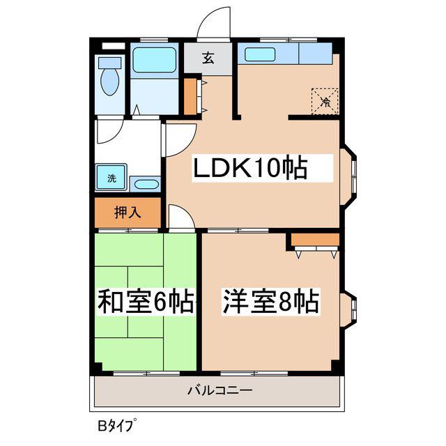 リバティ出川(2LDK/3階)の間取り写真