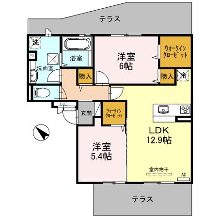 サニーヒルズ 泉大津 A棟(2LDK/1階)の間取り写真