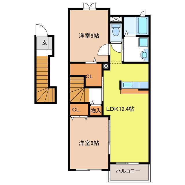ジェンティーレ A(2LDK/2階)の間取り写真