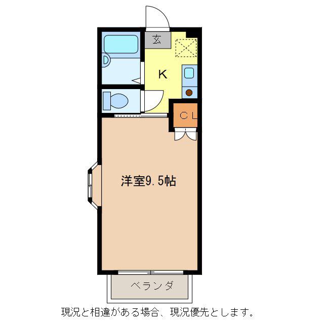 パークシティ若里(1K/1階)の間取り写真