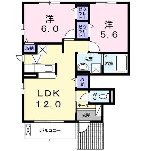 ベル・ブーケ 坂ノ市(2LDK/1階)の間取り写真