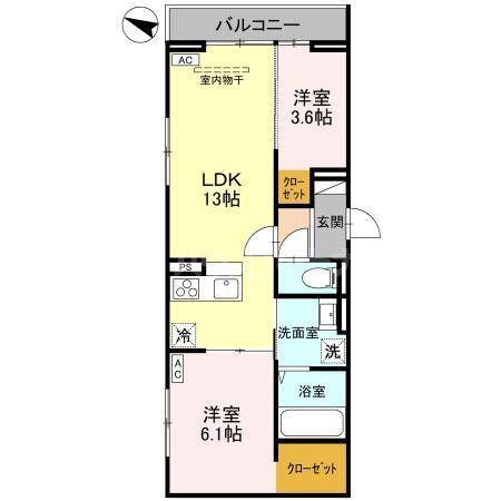 TIMELESS B(2LDK/3階)の間取り写真