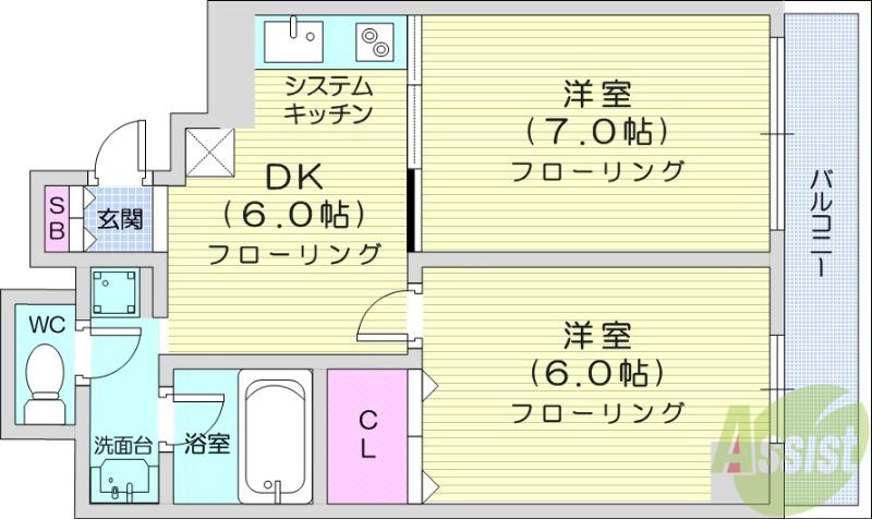 パストラル大和町(2DK/5階)の間取り写真