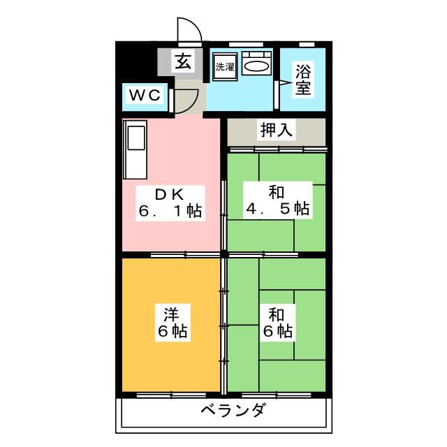 ライトハウス(3DK/2階)の間取り写真