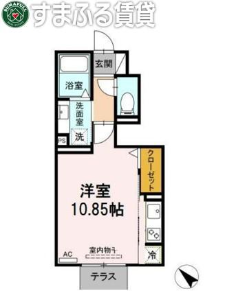 LIVING西岡崎(ワンルーム/1階)の間取り写真