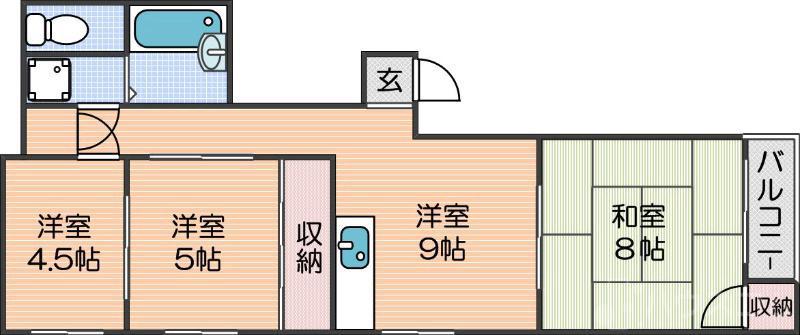 ライフ遠里小野マンション(3LDK/3階)の間取り写真