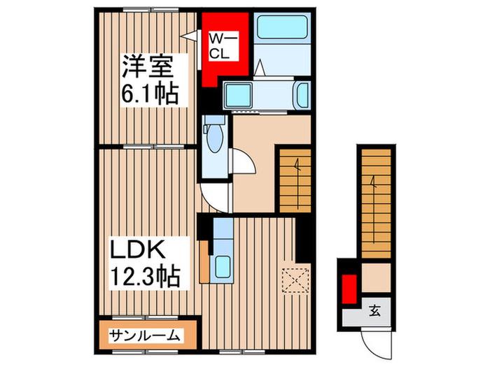 オルタンシア・チェーロ(1LDK/2階)の間取り写真