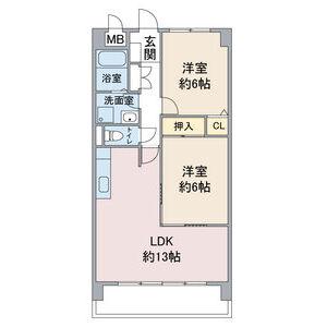 スカイアークビル(2LDK/9階)の間取り写真