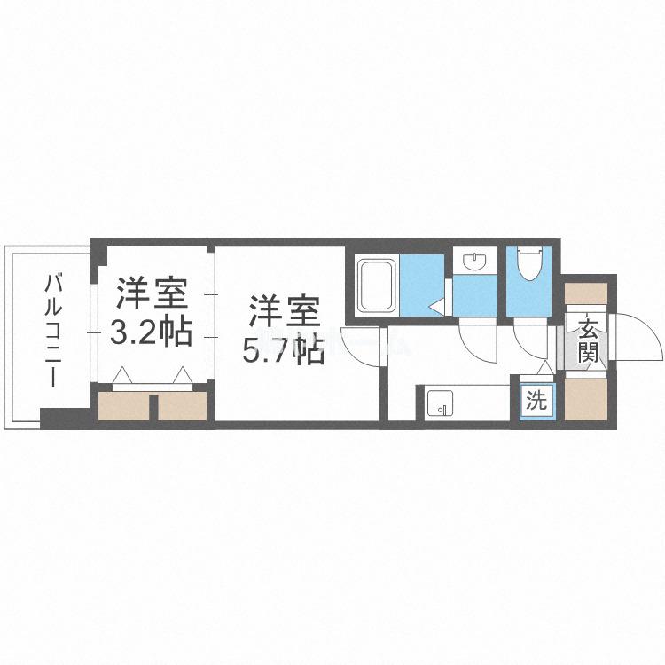 S-RESIDENCE日本橋QUALIER(2K/13階)の間取り写真