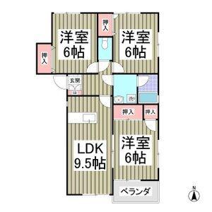 福島ハイツB-2(3LDK/1階)の間取り写真