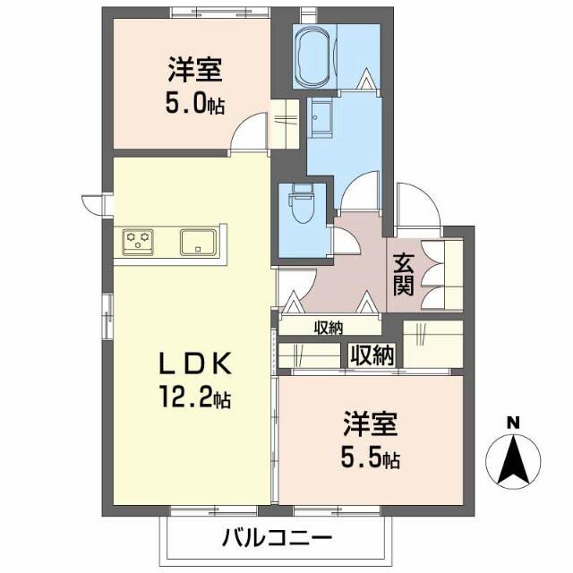 ラ・パルテール福泊 II棟(2LDK/2階)の間取り写真