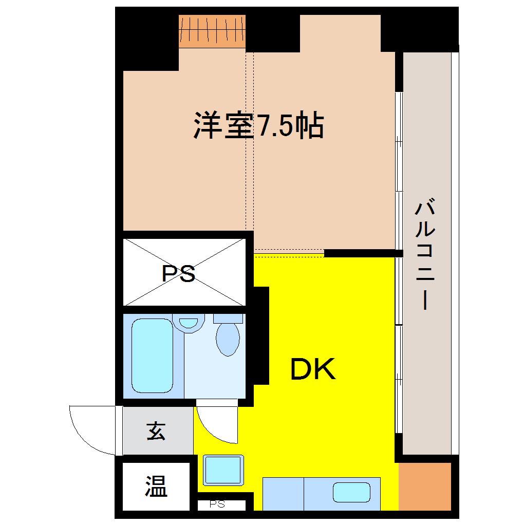 コーポ土樋(1DK/9階)の間取り写真