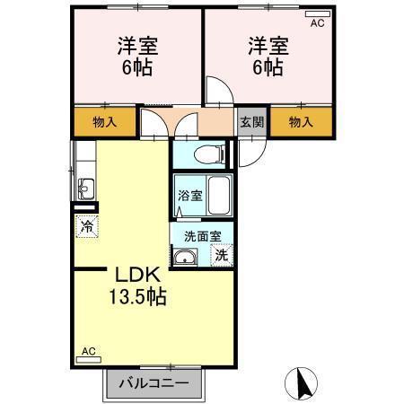 トゥインクルコート桑原A(2LDK/1階)の間取り写真