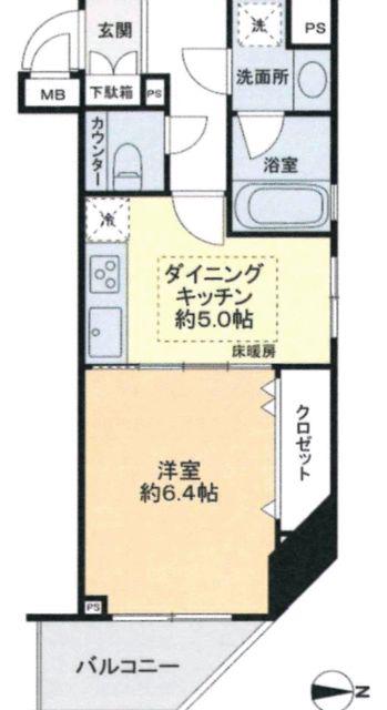 ドメイン広尾(1DK/6階)の間取り写真