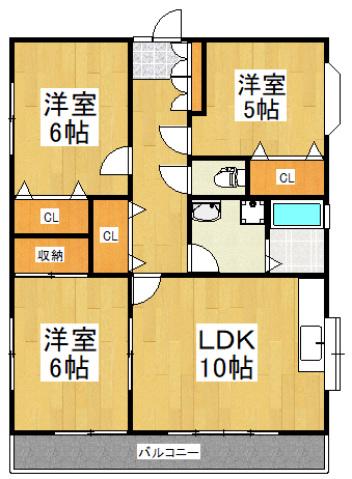 サンモール大堂B(3LDK/1階)の間取り写真