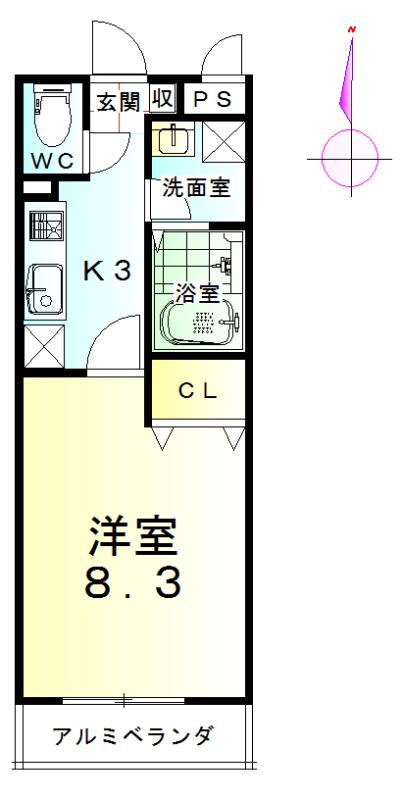 シェルフェリス(1K/1階)の間取り写真