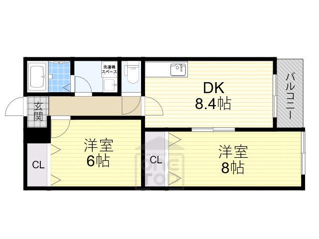 クレセル利倉東Ⅰ(2DK/2階)の間取り写真