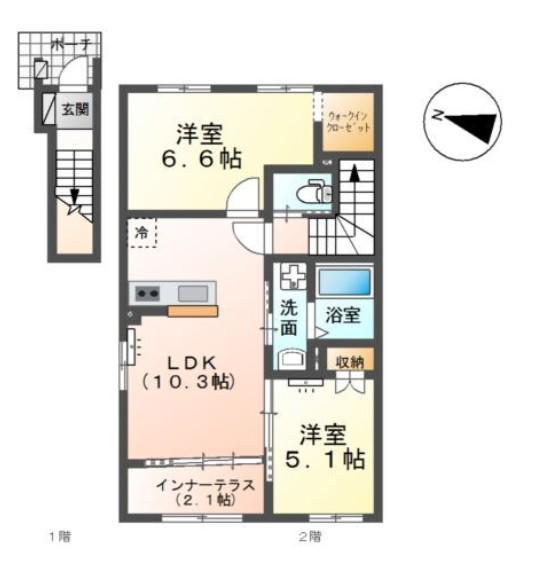 ベルスーズ(2LDK/2階)の間取り写真