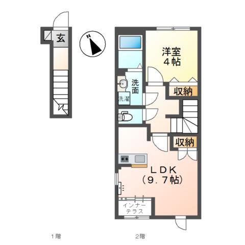 鎌ケ谷アパート(1LDK/2階)の間取り写真