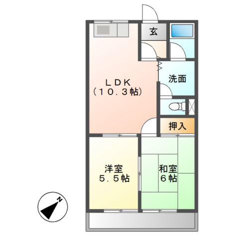 シルキータウンC(2LDK/2階)の間取り写真
