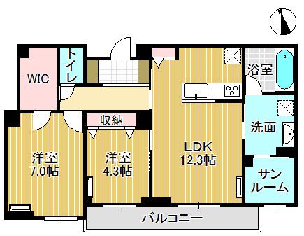 ミライエ・シリウス サウス(2LDK/2階)の間取り写真