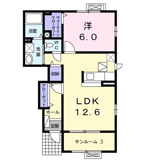カンパーヌII(1LDK/1階)の間取り写真