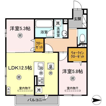 サンドルフ高須II番館(2LDK/1階)の間取り写真