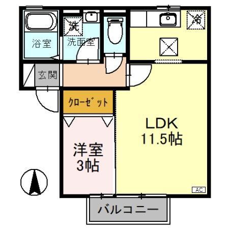 FREIHEIT(1LDK/1階)の間取り写真