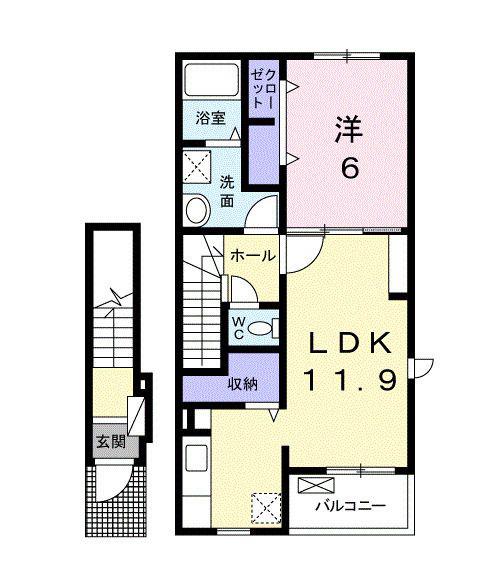 アムール D棟(1LDK/2階)の間取り写真