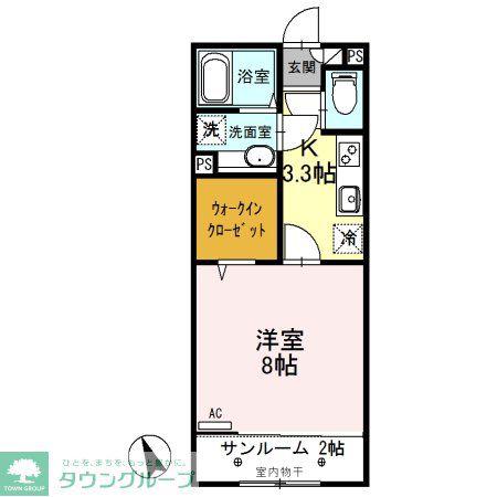 ルビー D(1K/2階)の間取り写真