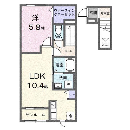ヒカルサ羽生 サウス(1LDK/2階)の間取り写真