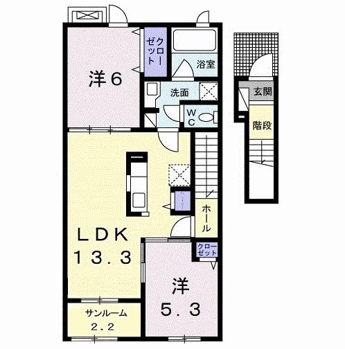 ボヌール カワト A(2LDK/2階)の間取り写真