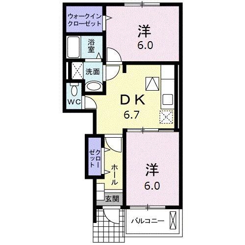 ロマネ・コンティA(2DK/1階)の間取り写真