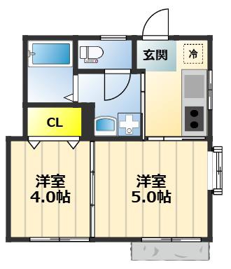 ハイツ石川(2K/1階)の間取り写真