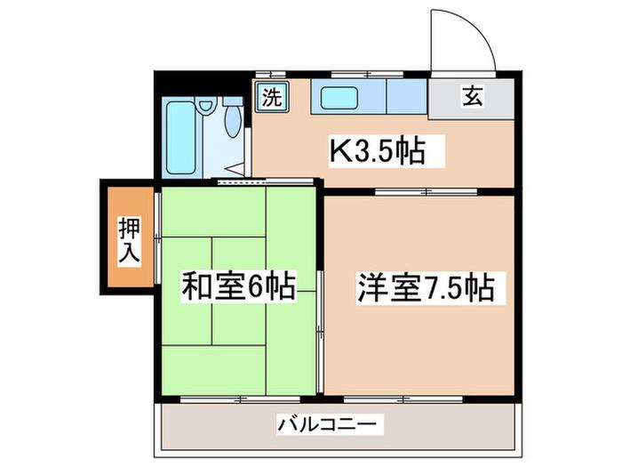 第2もとざかやハイツ(2K/2階)の間取り写真